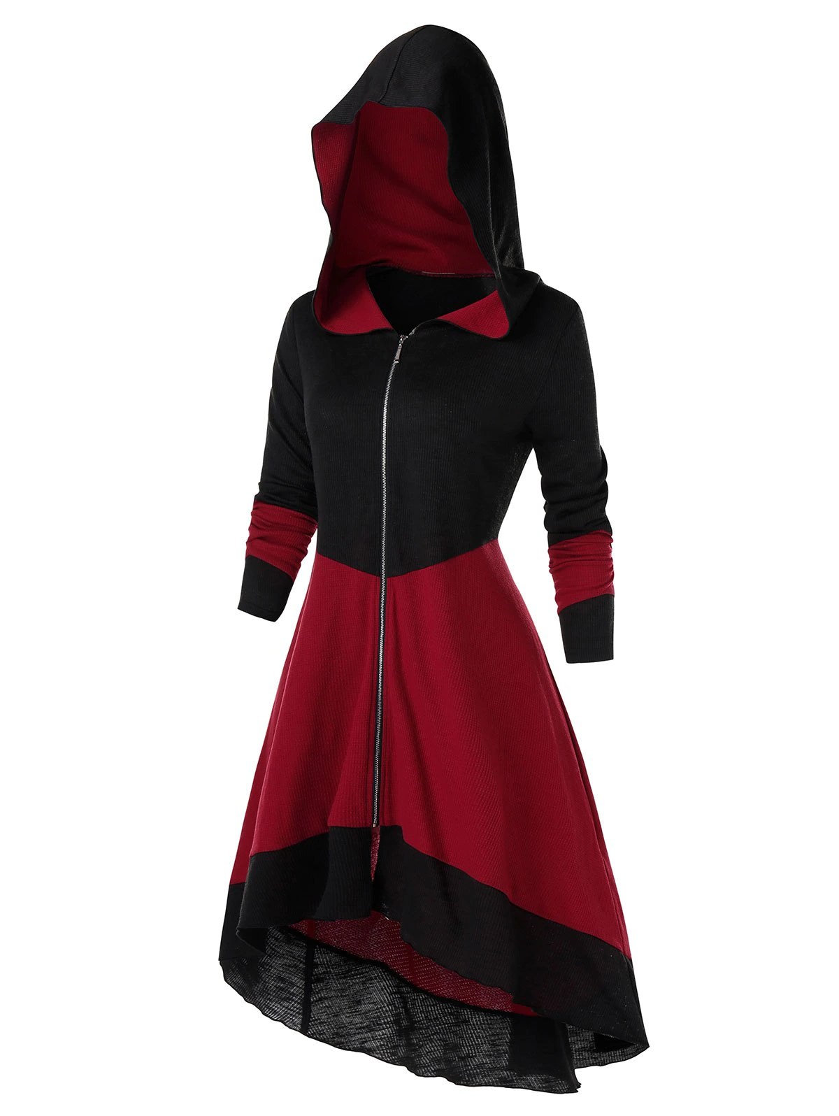 Plus Size Contrast High Low Hooded Coat